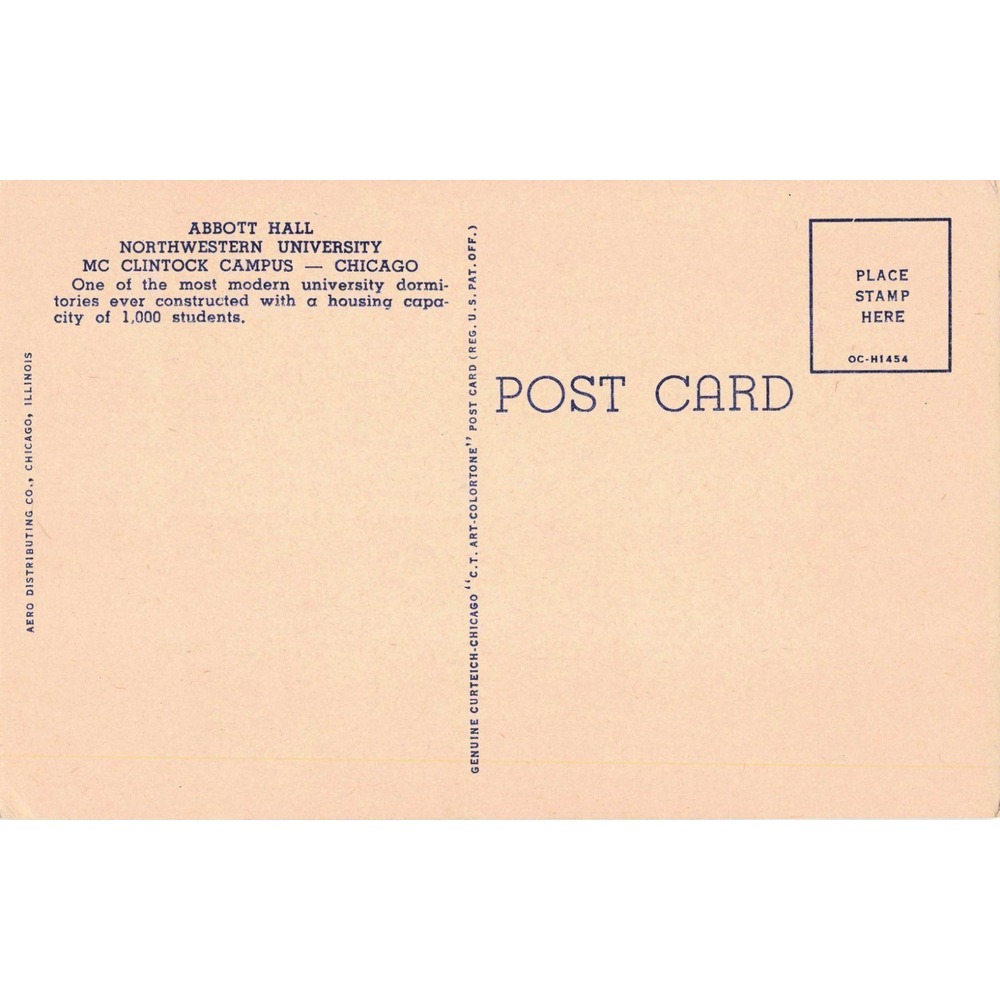 Vintage Northwestern University Abbott Hall Postcard Chicago McClintock Campus - Picture 2 of 2